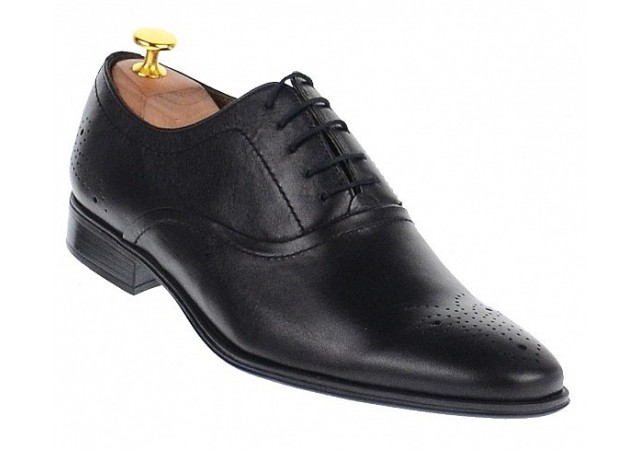 Pantofi barbati eleganti din piele naturala neagra cu siret - 585N